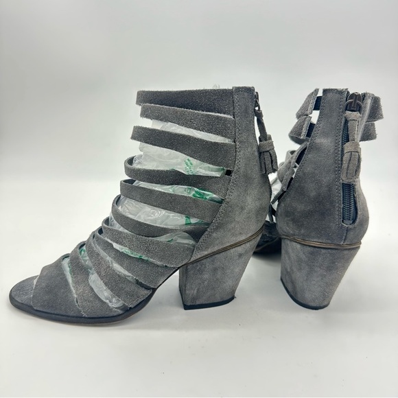Free People Cayman Strappy Hybrid Gray Suede Open Toe Chunky  Heels 38 (US Sz 7) - Picture 9 of 14